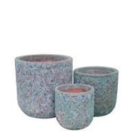Hiza Groene ronde keramische pot ruwe afwerking laag SV3