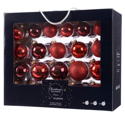 Kerstballen - 42x - rood - 5-6-7 cm - glas - mat/glans/glitter - kerstversiering