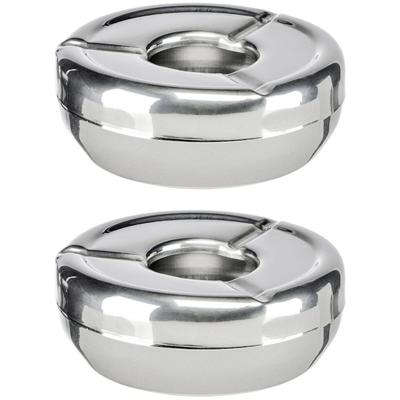 Asbak - 2x - RVS - rond - 12 cm - roestvrij staal - terrasasbak - buitenasbak