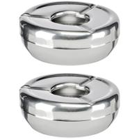 Asbak - 2x - RVS - rond - 12 cm - roestvrij staal - terrasasbak - buitenasbak