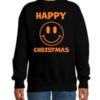 Kersttrui/sweater voor jongens/meisjes - Happy Christmas - zwart - Smile Emoticon - glitter oranje