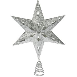 Kerst ster piek - zilver - LED verlichting - warm wit - H35 cm - timer