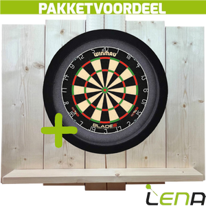 Winmau Blade 6 + Lena Dartbordverlichting Basic Zwart + Lena Wooden Wall Protector