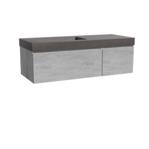 Storke Edge zwevend badmeubel 130 x 52 cm beton donkergrijs met Scuro High asymmetrisch linkse wastafel in kwarts mat zwart