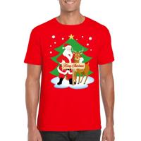 Foute Kersttrui t-shirt - kerstman en rendier Rudolf - rood - voor heren