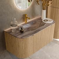 Badmeubel Mondiaz Kurve-Dlux | 100 cm | Meubelkleur Oak | Wastafelkleur Sombra | Solid surface | Wasbak midden spoelbak | 1 kraangat