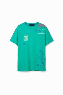 Arty T-shirt met borduursels - GREEN - XL