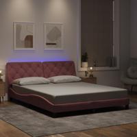Bedframe met LED zonder matras fluweel roze 160x200 cm