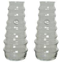 Set van 2x stuks handgemaakte vazen/bloemenvazen ribbel 3,5 liter van glas 13 x 30 cm - Vazen