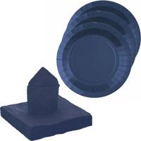 Feest/verjaardag servies set 10x bordjes/20x servetten - kobalt blauw - karton - thumbnail