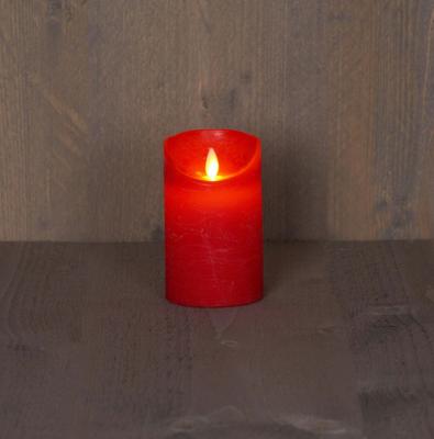 Batterijverlichting kaars wax rustiek bewegende vlam 7,5x12,5cm rood 3xaaa/timer - Annas collection