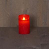 Batterijverlichting kaars wax rustiek bewegende vlam 7,5x12,5cm rood 3xaaa/timer - Annas collection