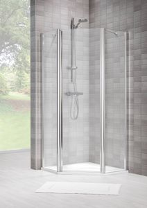 Duka Vela 2000 5-hoek L.draaiend 100x100x195cm (deurmaat 71) zilver hoogglans gesatineerd glas