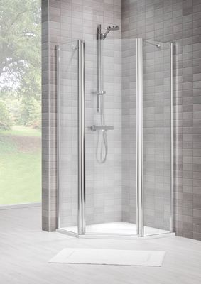 Duka Vela 2000 5-hoek L.draaiend 100x100x195cm (deurmaat 71) zilver hoogglans gesatineerd glas