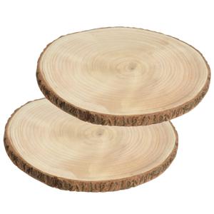 Decoratie boomschijf - 2x - Paulowna hout - D25 cm - Dikte 2 cm - onderzetter - plateau