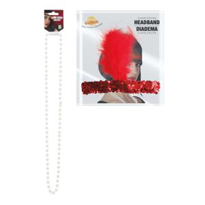 Carnaval verkleed accessoire set - dames hoofdband en parelketting - charleston/jaren 20 stijl