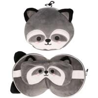 Wasbeer knuffel/reiskussen/slaapmasker - 2-in-1 set - voor kinderen