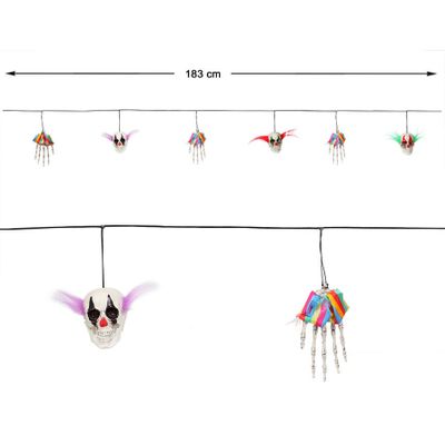 Feestdecoratie slinger met horror clown hoofden en handen 183 cm
