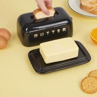 Butter tray Toasty black with lid ceramic