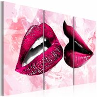 Schilderij - Roze lippen, 3 luik, Roze/Wit, 3 maten, Premium print - thumbnail