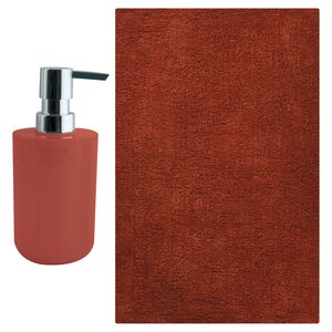 MSV badkamer droogloop mat - Napoli - 45 x 70 cm - met bijpassend zeeppompje - terracotta