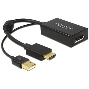 Delock 62667 HDMI / DisplayPort Adapter [1x HDMI-stekker - 1x DisplayPort bus] Zwart Vergulde steekcontacten, Met Ferrietkern 25.00 cm