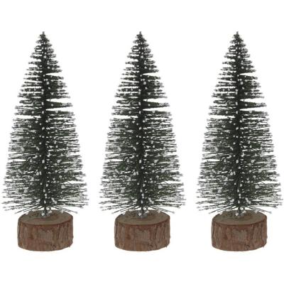 Mini decoratie kerstboompje - 3x - 25 cm - groen - voor kerstdorp of tafeldecoratie - kerstversierin
