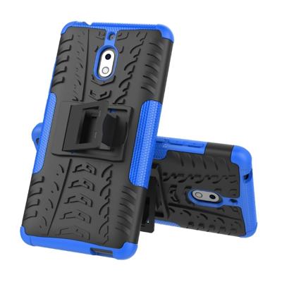 Band textuur TPU + PC schokbestendig telefoon geval voor Nokia 2 1 met houder (blauw)