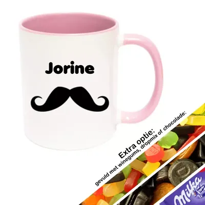 Snor mok met naam (roze)