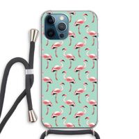 Flamingoprint groen: iPhone 12 Pro Max Transparant Hoesje met koord