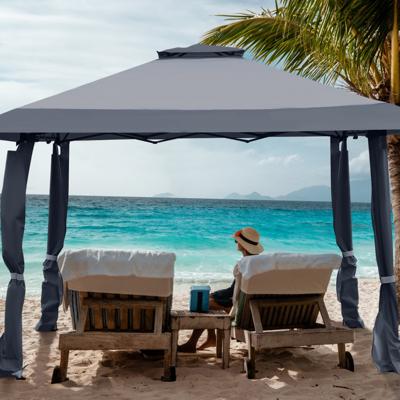 4 m x 4 m Gazebo met Dubbel Dak Oxford Doek en Metaal Tuinhuisje Grijs