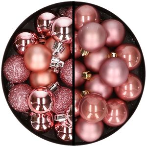 36x stuks kunststof kerstballen roze en oudroze 3 en 4 cm