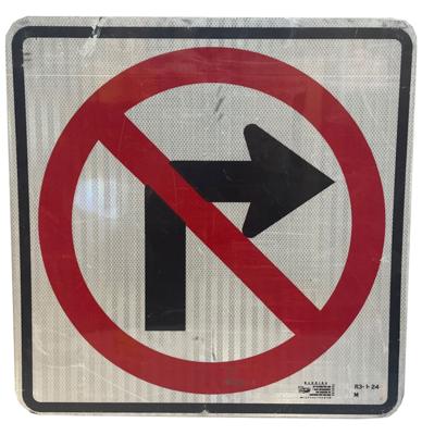 No Right Turn Straatbord - Origineel