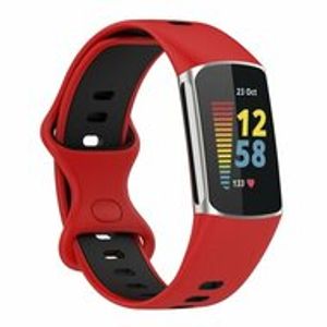 FitBit Charge 5 & 6 Sportbandje met dubbele lus - Rood / zwart - Tweekleurig - Maat: L