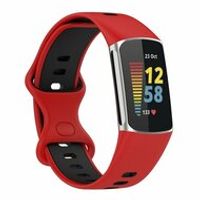 FitBit Charge 5 & 6 Sportbandje met dubbele lus - Rood / zwart - Tweekleurig - Maat: L - thumbnail