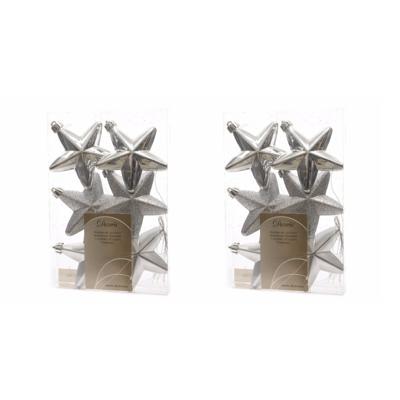 Decoris kersthanger sterren - 12x st - zilver - 7 cm - kunststof - kerstornamenten