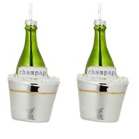 4x Kersthanger figuurtjes glazen champagne fles 14 cm