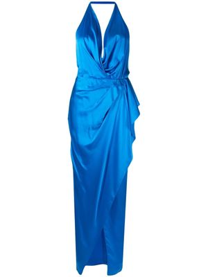 Michelle Mason robe longue satinée à dos-nu - Bleu