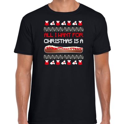 Fout kersttrui t-shirt voor heren - Frikandel speciaal - zwart - Frituur snack