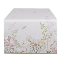 Clayre & Eef Tafelloper 50x140 cm Wit Katoen Bloemen