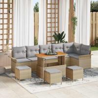 Tuinbankenset met kussen 10 pcs Beige poly rattan