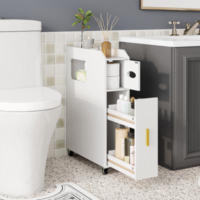 Kleine Badkamerkast 16 cm Smalle Organizer met Uittrekbare Lade Tissuebox Wit