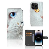 iPhone 15 Pro | Telefoonhoesje | Met pasjeshouder | Witte Kat