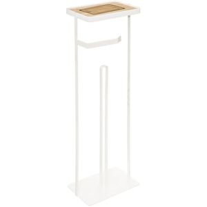 Staande wc/toiletrolhouder wit met reservoir en telefoon houder/plankje 59 cm van metaal