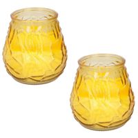 Set van 3x stuks citronella lowboy tafelkaarsen - 10 cm - geel glas - thumbnail