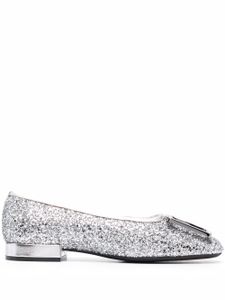 Ferragamo ballerines à plaque logo - Argent