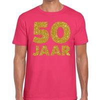 50 Jaar goud glitter verjaardag t-shirt roze heren