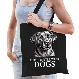 Cadeau tas voor hondenliefhebbers - zwart - Labrador Retriever hond - katoen - 42 x 38 cm