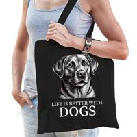 Cadeau tas voor hondenliefhebbers - zwart - Labrador Retriever hond - katoen - 42 x 38 cm