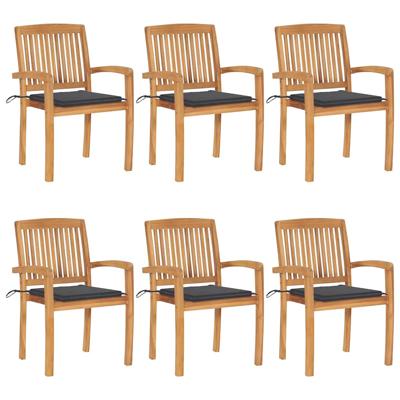 Tuinstoelen stapelbaar 6 st met kussens massief teakhout